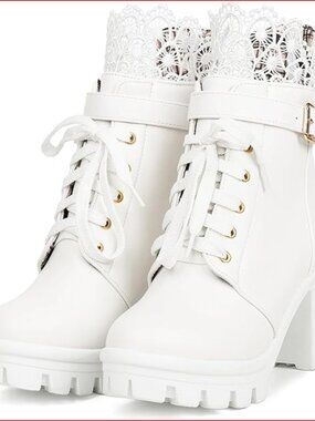 Women's Chunky Platform High Heel Boots Lace Up Gothic Ankle Booties PU Leather